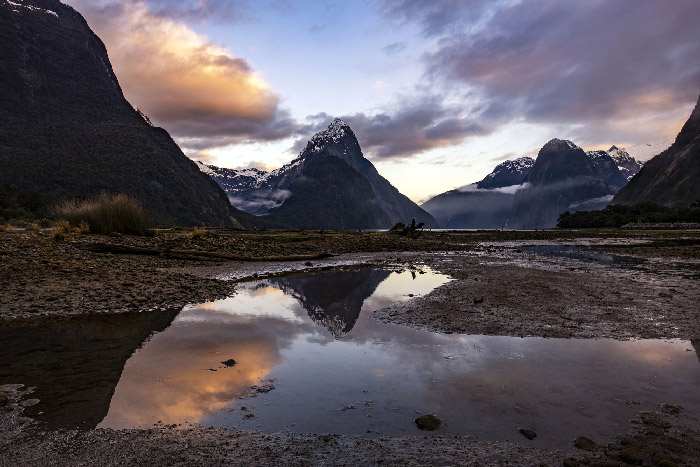 View of waterways through mountains at Te Anau