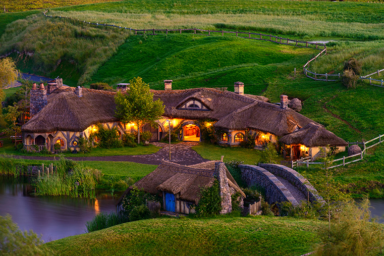 The Green Dragon Inn buildings on the Hobbiton Movie Set 