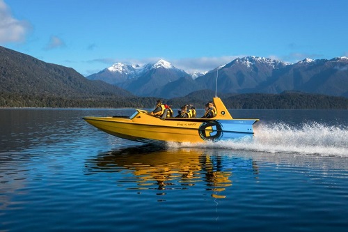 Jet boat on water at Te Anau