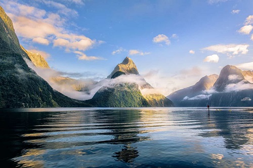 Mountain and Lake View with Clouds